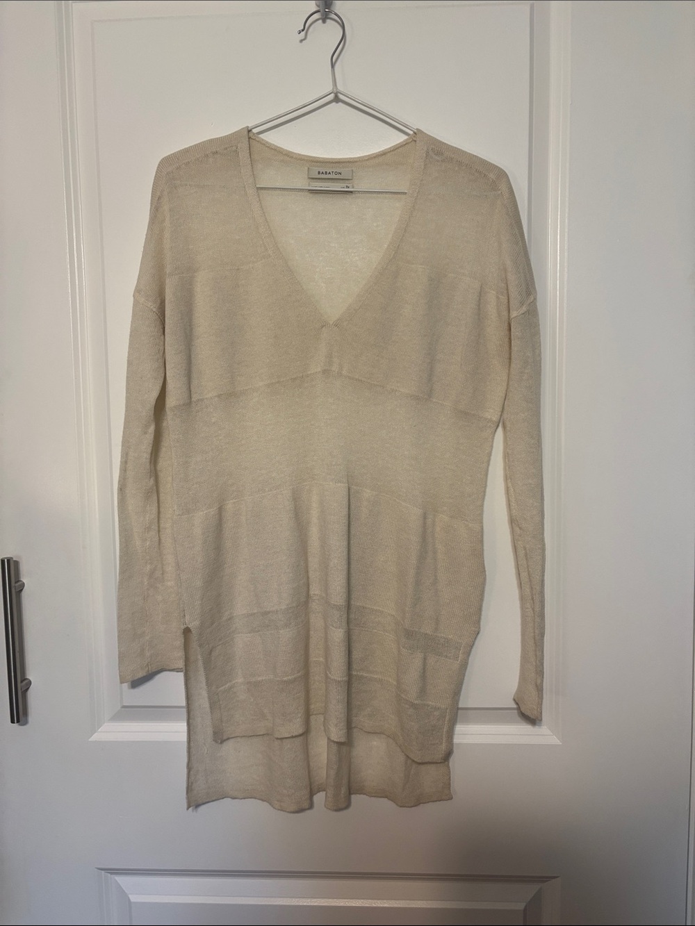 Babaton Cream V-Neck Tunic Sweater - Lightweight Knit